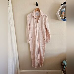 Frank & Eileen NORTHERN IRELAND Linen Blend Long-Sleeve Jumpsuit in Seashell | S